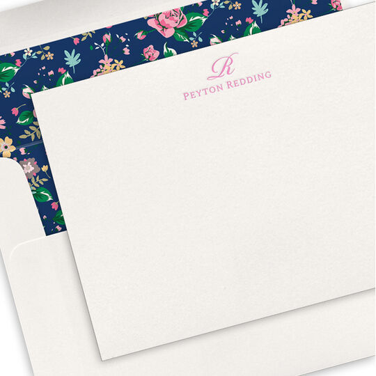 Elegant Script Initial Flat Note Cards - Letterpress